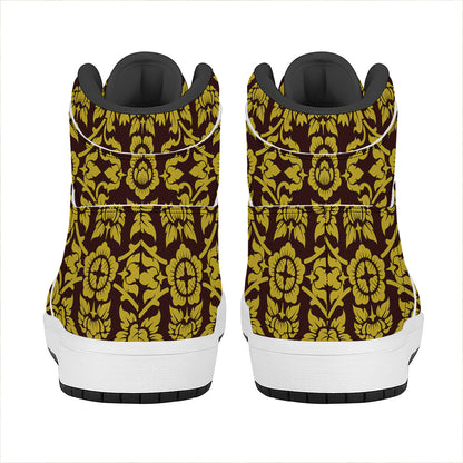 Traditional Thai Flower Pattern Print High Top Leather Sneakers