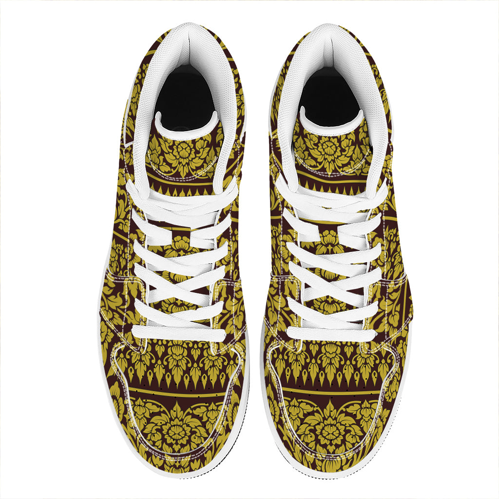 Traditional Thai Flower Pattern Print High Top Leather Sneakers