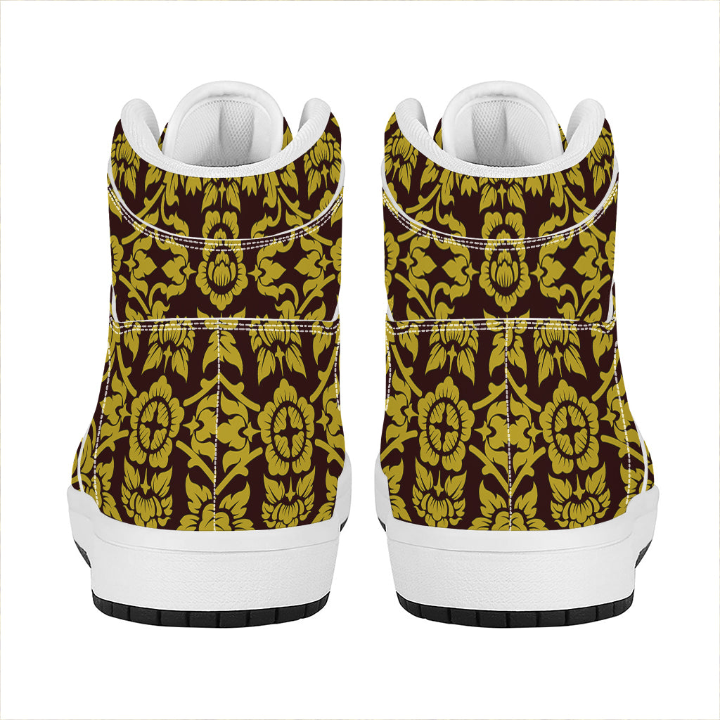 Traditional Thai Flower Pattern Print High Top Leather Sneakers