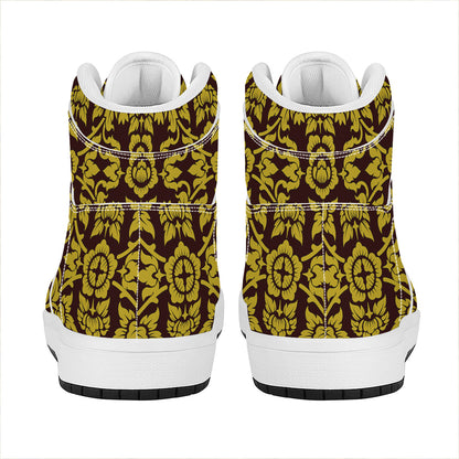 Traditional Thai Flower Pattern Print High Top Leather Sneakers
