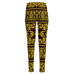 Traditional Thai Flower Pattern Print High-Waisted Pocket Leggings