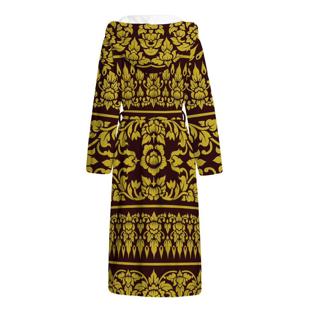 Traditional Thai Flower Pattern Print Hooded Bathrobe