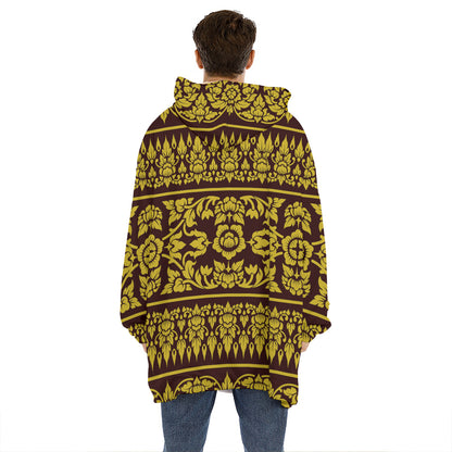 Traditional Thai Flower Pattern Print Hoodie Blanket