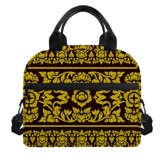 Traditional Thai Flower Pattern Print Insulated Lunch Bag
