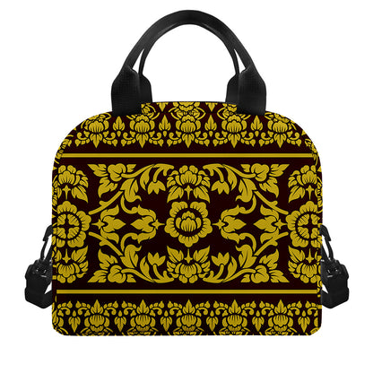 Traditional Thai Flower Pattern Print Insulated Lunch Bag