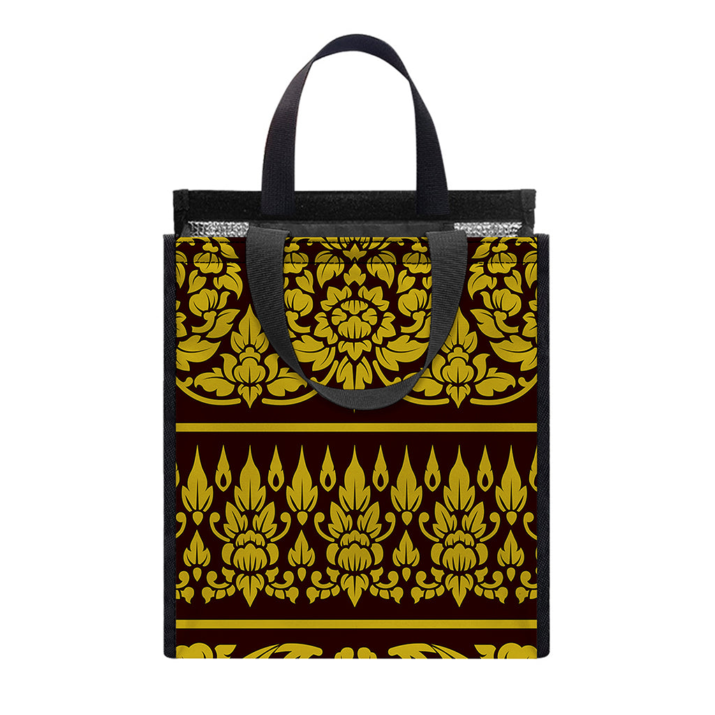 Traditional Thai Flower Pattern Print Insulated Lunch Tote