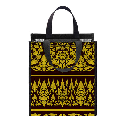 Traditional Thai Flower Pattern Print Insulated Lunch Tote