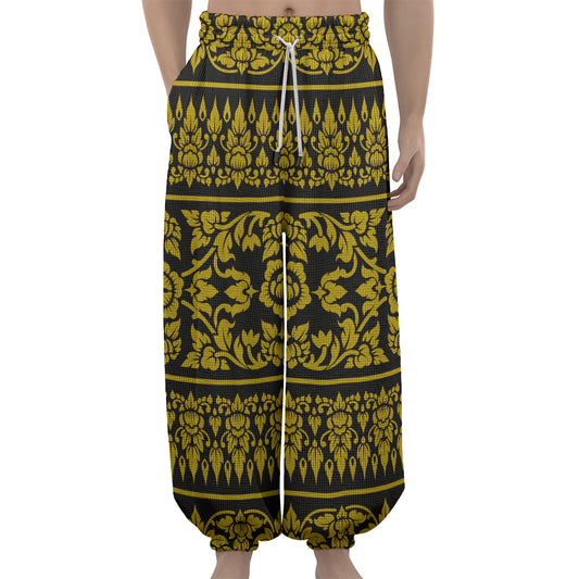 Traditional Thai Flower Pattern Print Lantern Pants