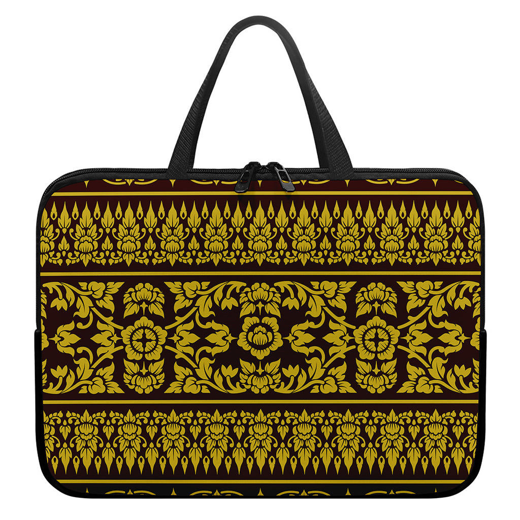 Traditional Thai Flower Pattern Print Laptop Sleeve With Handle