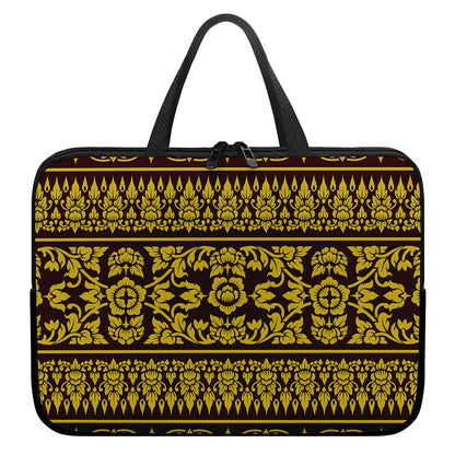 Traditional Thai Flower Pattern Print Laptop Sleeve With Handle