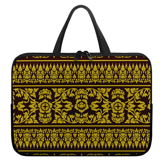 Traditional Thai Flower Pattern Print Laptop Sleeve With Handle