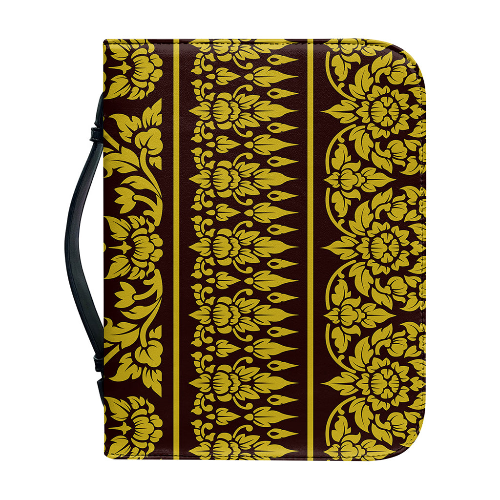 Traditional Thai Flower Pattern Print Leather Bible Cover