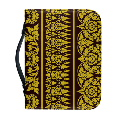 Traditional Thai Flower Pattern Print Leather Bible Cover