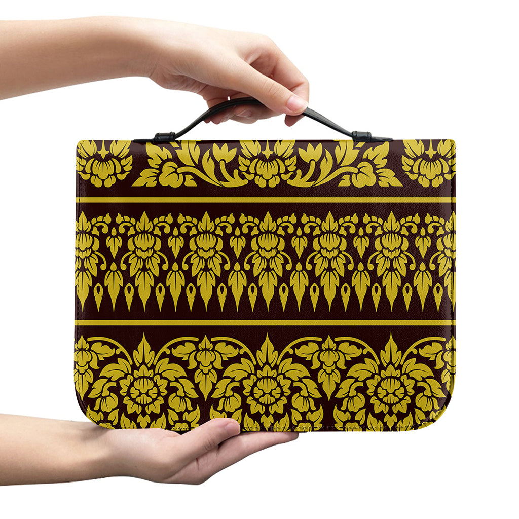 Traditional Thai Flower Pattern Print Leather Bible Cover