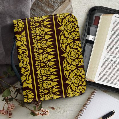 Traditional Thai Flower Pattern Print Leather Bible Cover