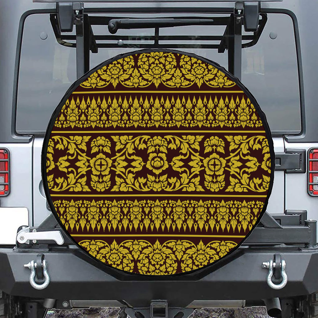 Traditional Thai Flower Pattern Print Leather Spare Tire Cover