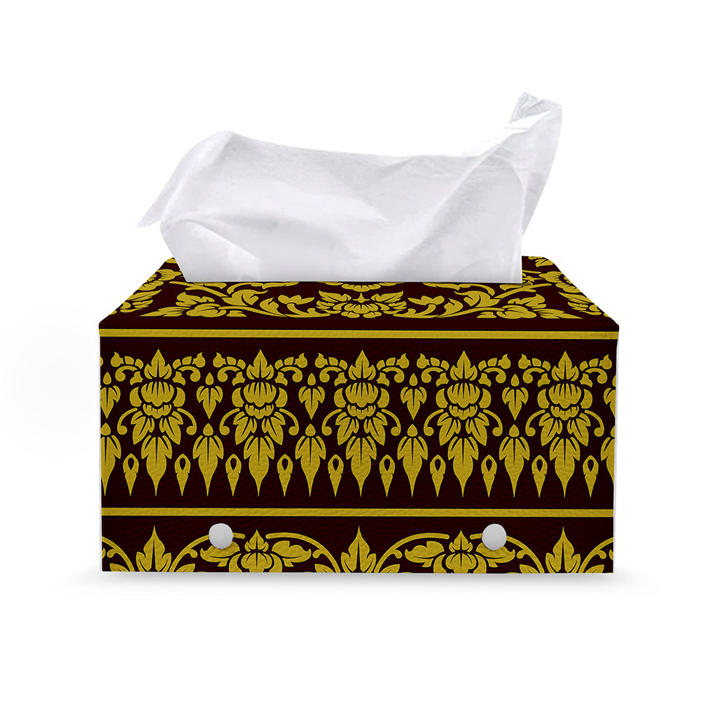 Traditional Thai Flower Pattern Print Leather Tissue Box Cover