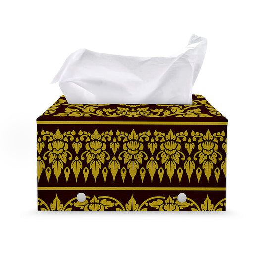 Traditional Thai Flower Pattern Print Leather Tissue Box Cover