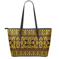 Traditional Thai Flower Pattern Print Leather Tote Bag With Zipper