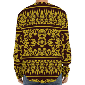 Traditional Thai Flower Pattern Print Long Sleeve Baseball Jersey