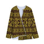 Traditional Thai Flower Pattern Print Long Sleeve Short Coat