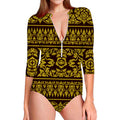 Traditional Thai Flower Pattern Print Long Sleeve Swimsuit