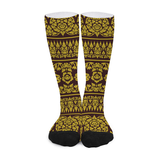 Traditional Thai Flower Pattern Print Long Socks