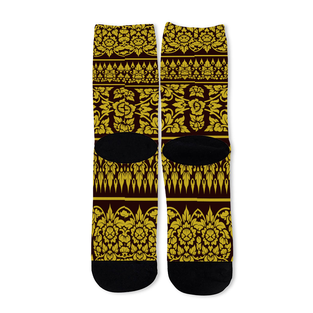 Traditional Thai Flower Pattern Print Long Socks