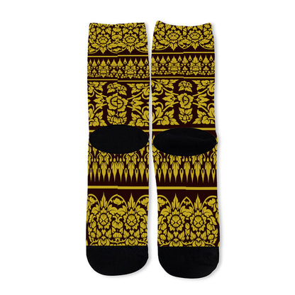 Traditional Thai Flower Pattern Print Long Socks