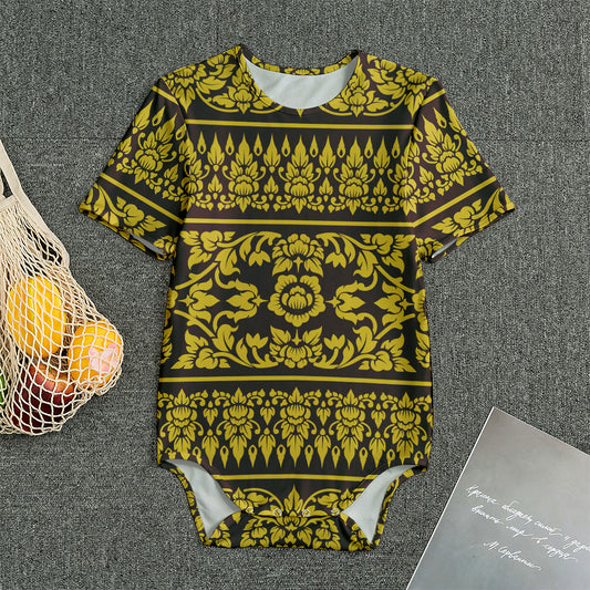 Traditional Thai Flower Pattern Print Men's Bodysuit