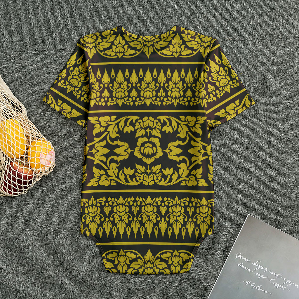 Traditional Thai Flower Pattern Print Men's Bodysuit