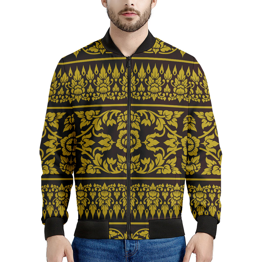 Traditional Thai Flower Pattern Print Men's Bomber Jacket