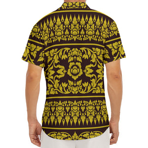 Traditional Thai Flower Pattern Print Men's Deep V-Neck Shirt