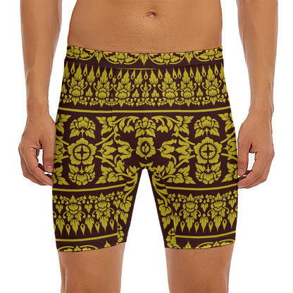 Traditional Thai Flower Pattern Print Men's Long Boxer Briefs