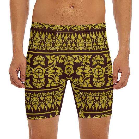 Traditional Thai Flower Pattern Print Men's Long Boxer Briefs