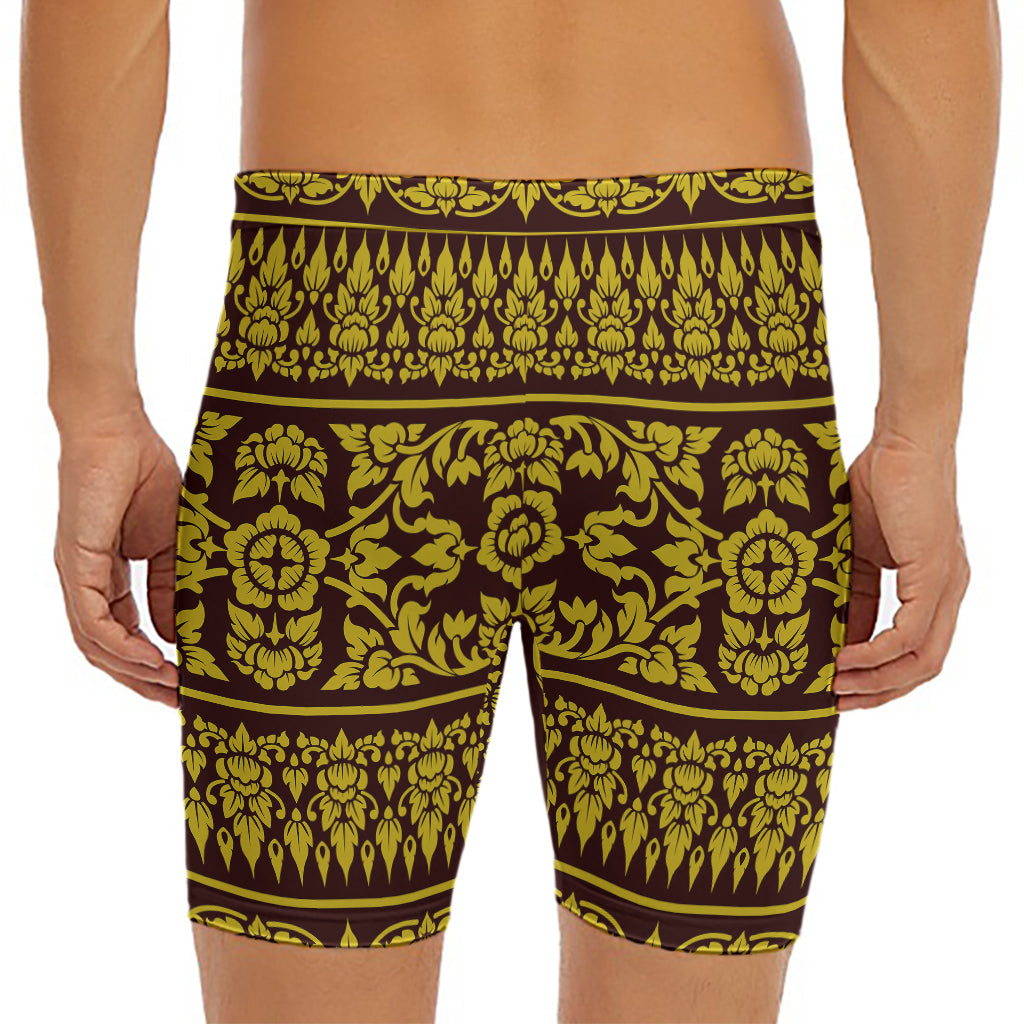 Traditional Thai Flower Pattern Print Men's Long Boxer Briefs
