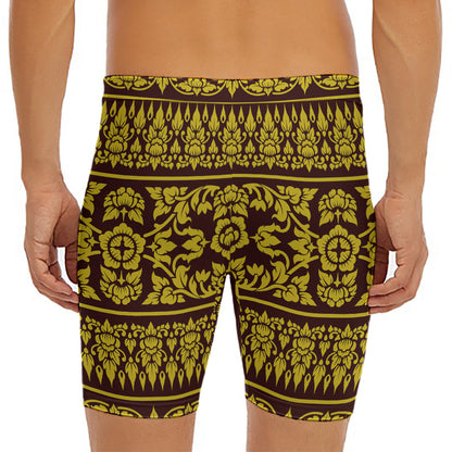 Traditional Thai Flower Pattern Print Men's Long Boxer Briefs