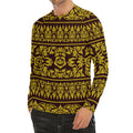 Traditional Thai Flower Pattern Print Men's Long Sleeve Rash Guard