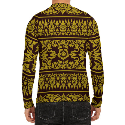 Traditional Thai Flower Pattern Print Men's Long Sleeve Rash Guard