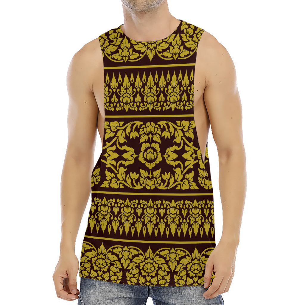 Traditional Thai Flower Pattern Print Men's Muscle Tank Top