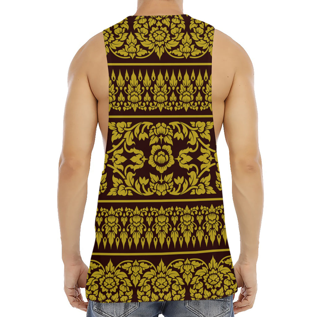Traditional Thai Flower Pattern Print Men's Muscle Tank Top