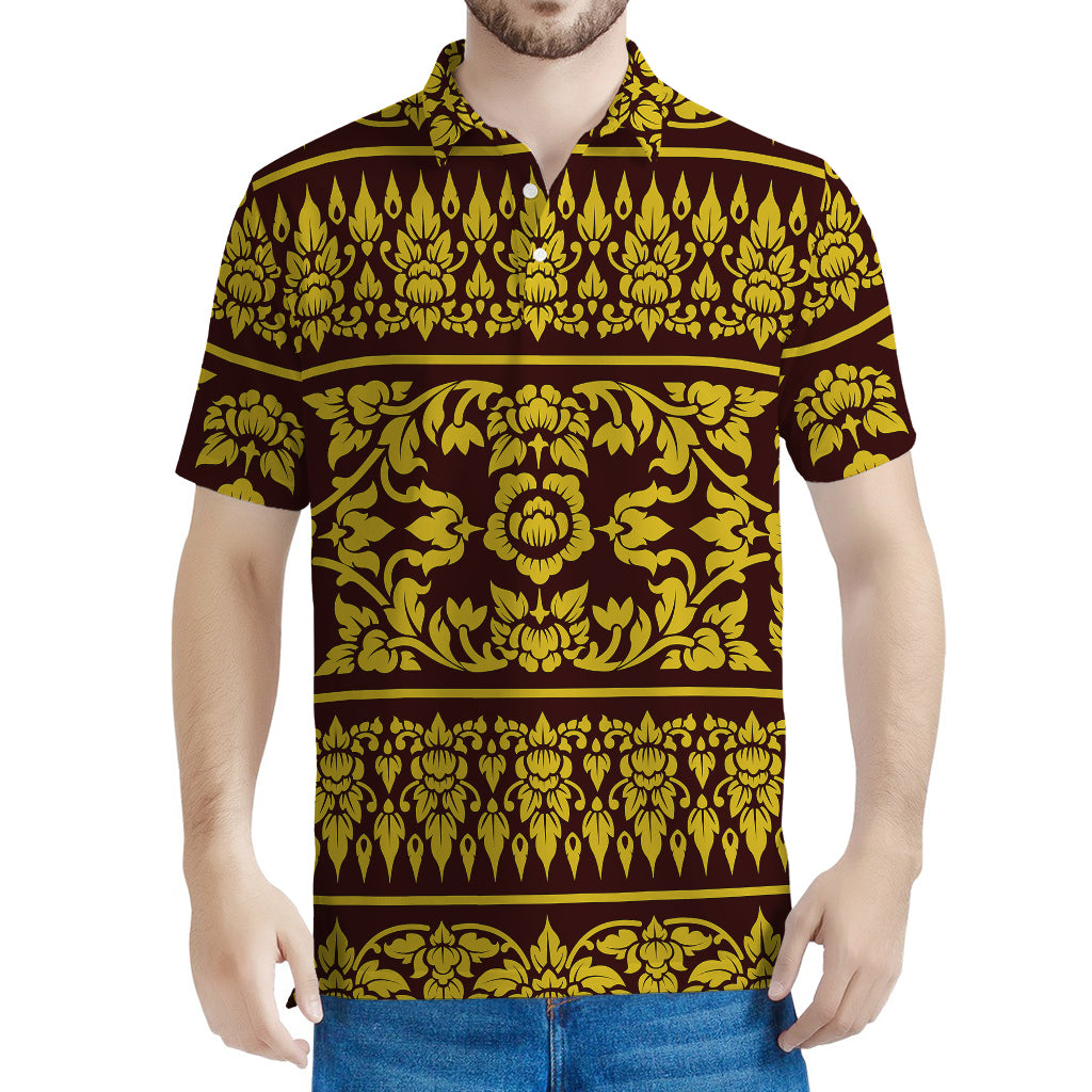 Traditional Thai Flower Pattern Print Men's Polo Shirt