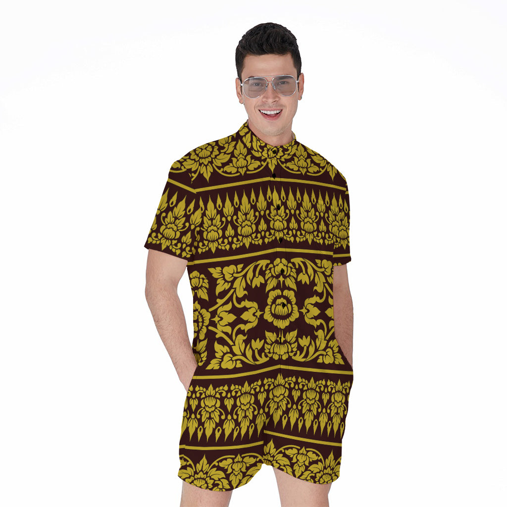 Traditional Thai Flower Pattern Print Men's Rompers