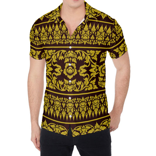 Traditional Thai Flower Pattern Print Men's Shirt