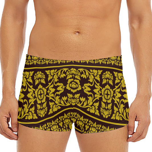 Traditional Thai Flower Pattern Print Men's Short Boxer Briefs