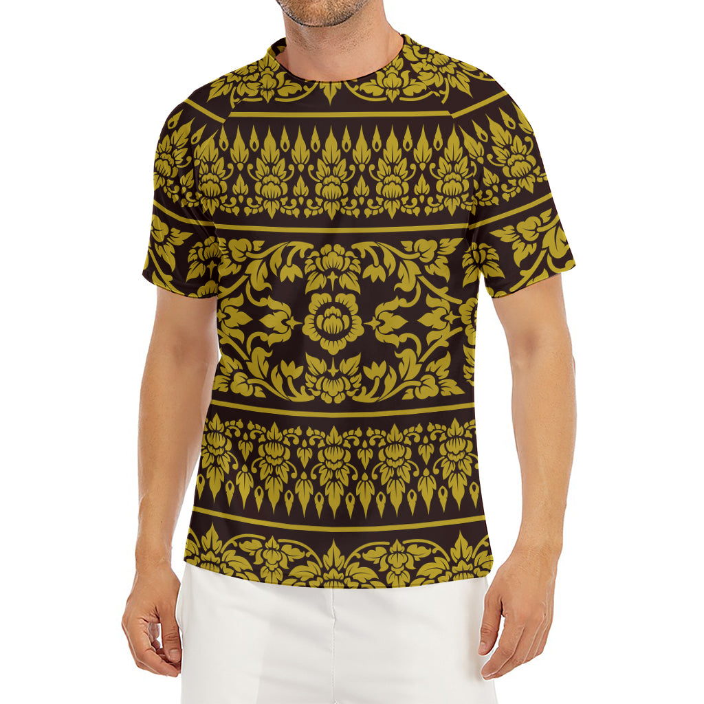 Traditional Thai Flower Pattern Print Men's Short Sleeve Rash Guard