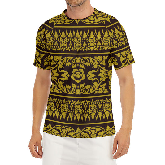 Traditional Thai Flower Pattern Print Men's Short Sleeve Rash Guard