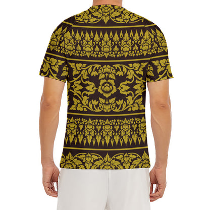 Traditional Thai Flower Pattern Print Men's Short Sleeve Rash Guard