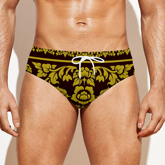 Traditional Thai Flower Pattern Print Men's Swim Briefs