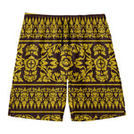Traditional Thai Flower Pattern Print Men's Swim Trunks